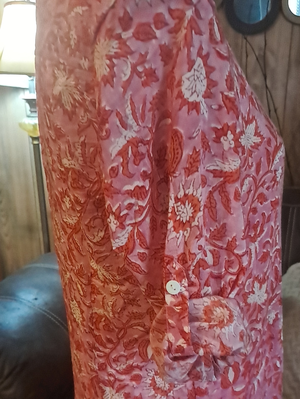 Bell By Alicia Bell Boho Silk Cotton Blend Floral Tiered Tunic Dress Red Pink - Picture 7 of 9